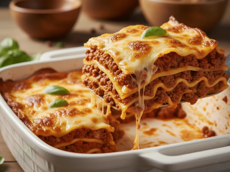 Ground Beef Lasagna plated slice