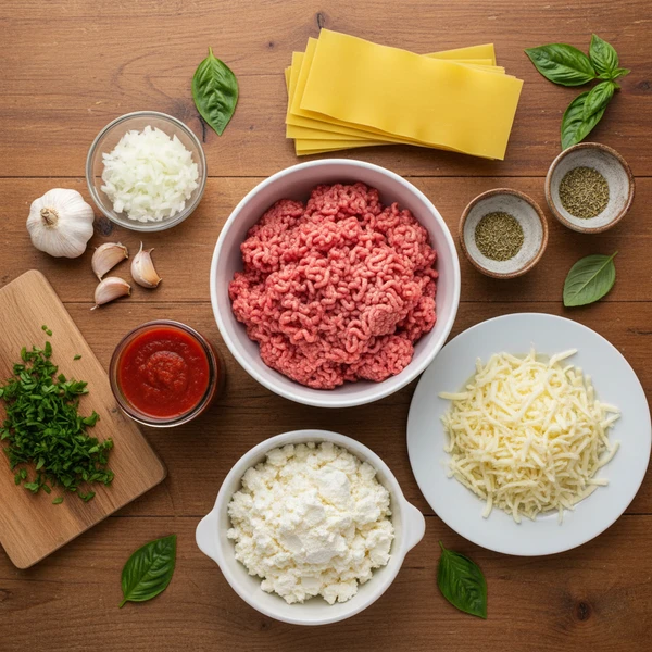 Lasagna ingredients laid out