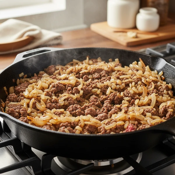 Cooking meat sauce in skillet
