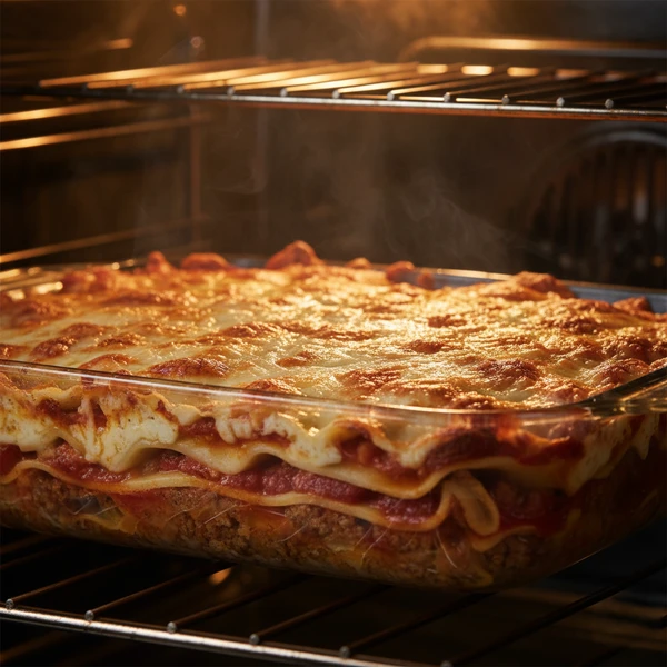 Baked lasagna fresh from oven
