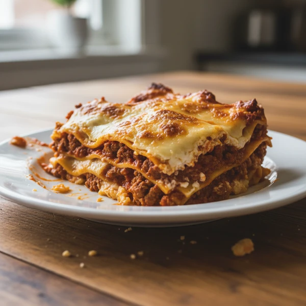 Lasagna slice being served