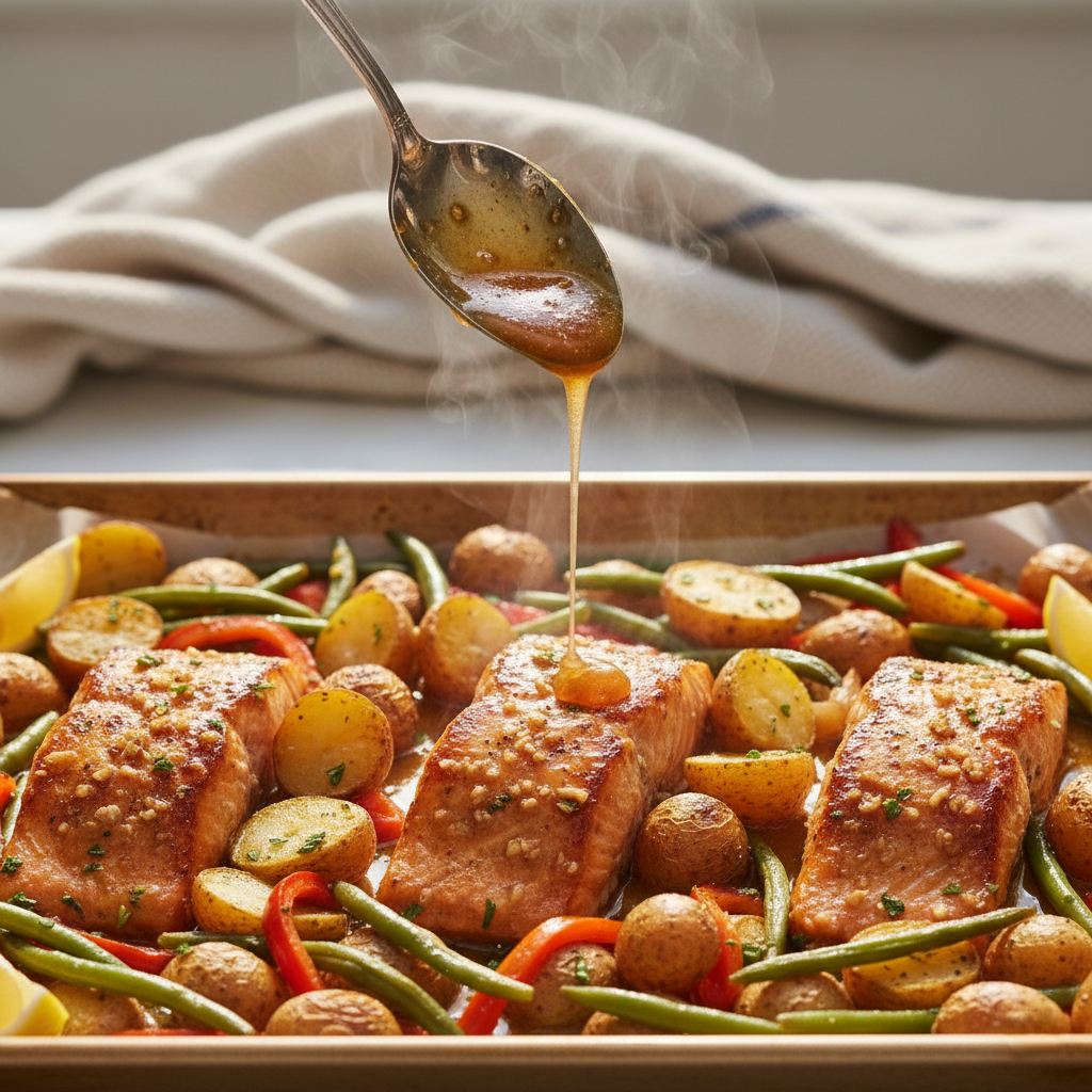 Sheet Pan Honey Garlic Salmon & Veggies
